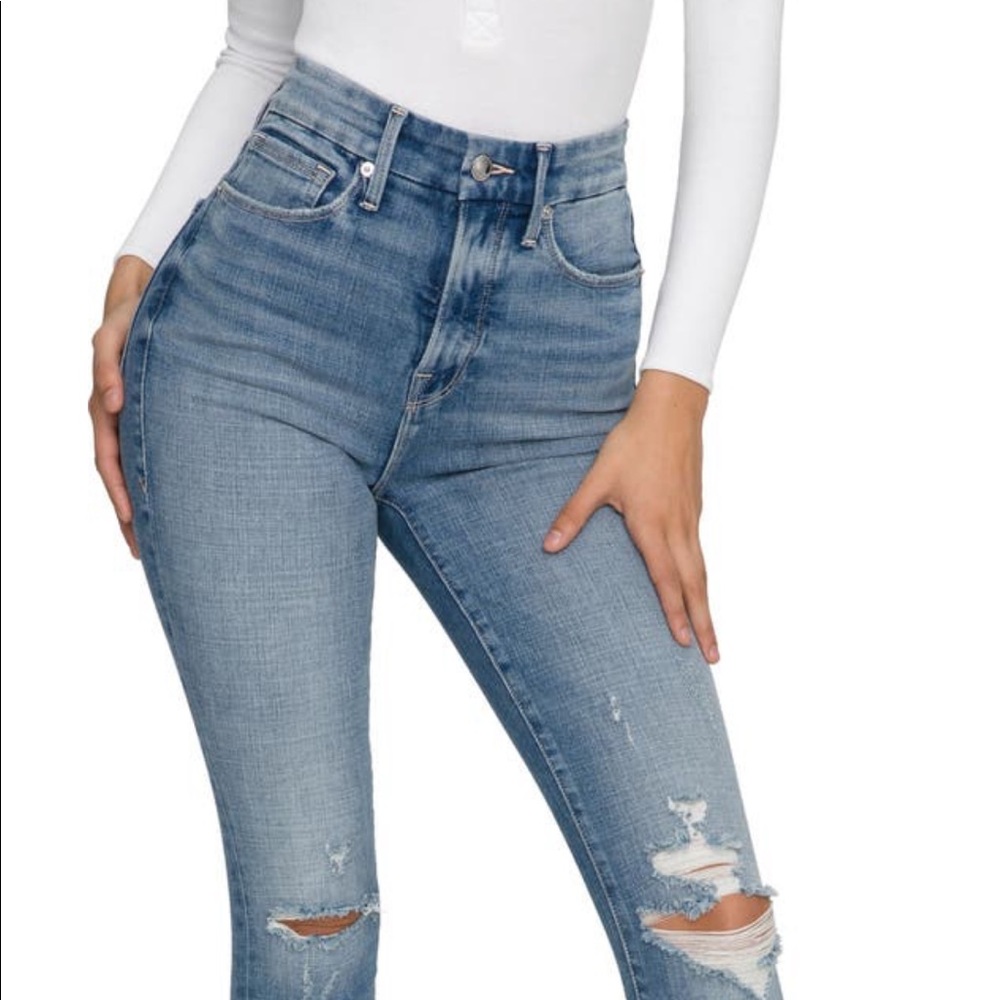 Good American Ripped Good Waist Chew Hem Ankle Skinny Jeans (Blue 634) size 2